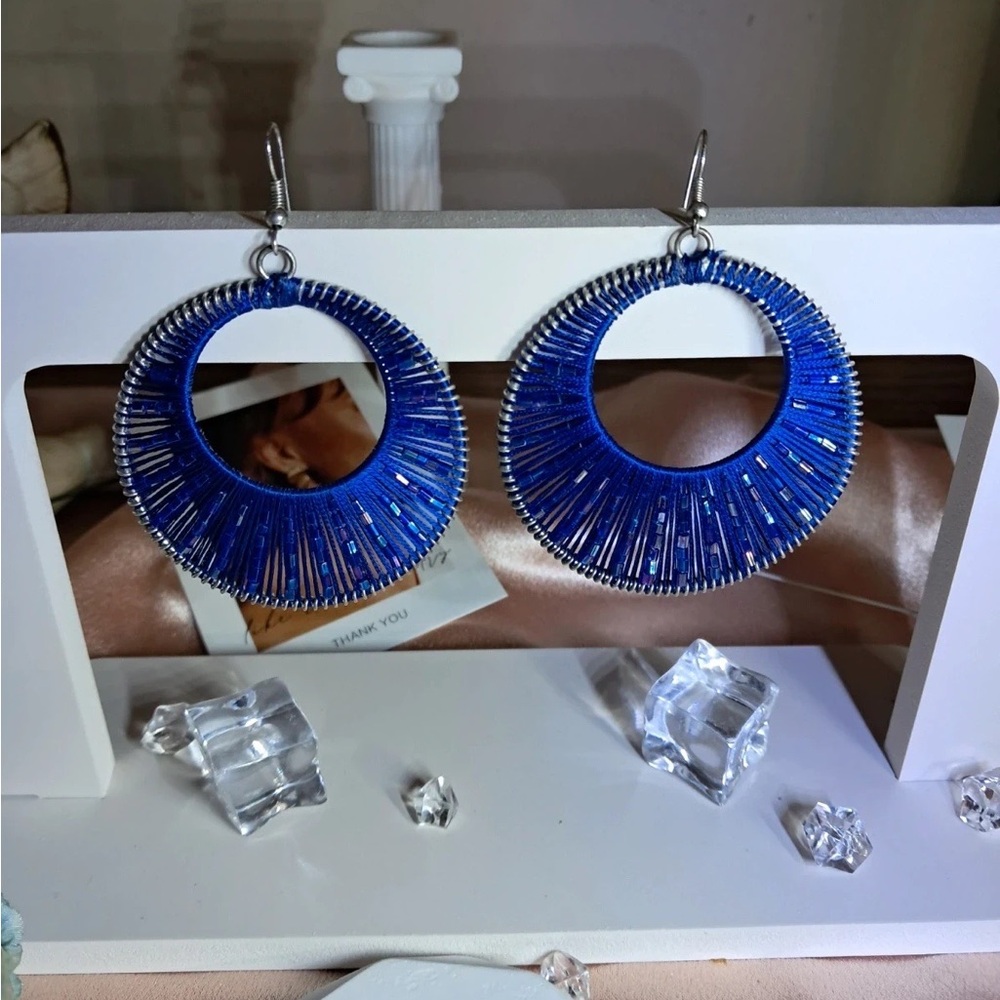 Elegant Blue and Silver Hoop Earrings